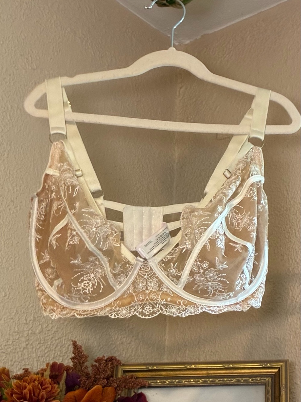 Playful Promises Cassia Ivory Floral Embroidered Caged Underwire Bra 32J